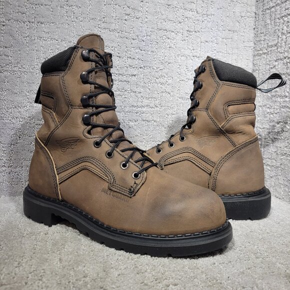 Red Wing Metguard 8" Men's Size 9D US Brown Leather Lace up Steel Toe Boots 4435 - Picture 9 of 10